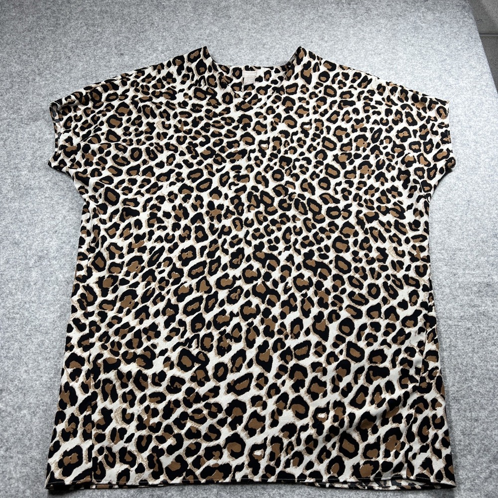 Chicos Women Top  2 Brown Animal‎ Print 100% Polyester Short Sleeve Blouse Fit